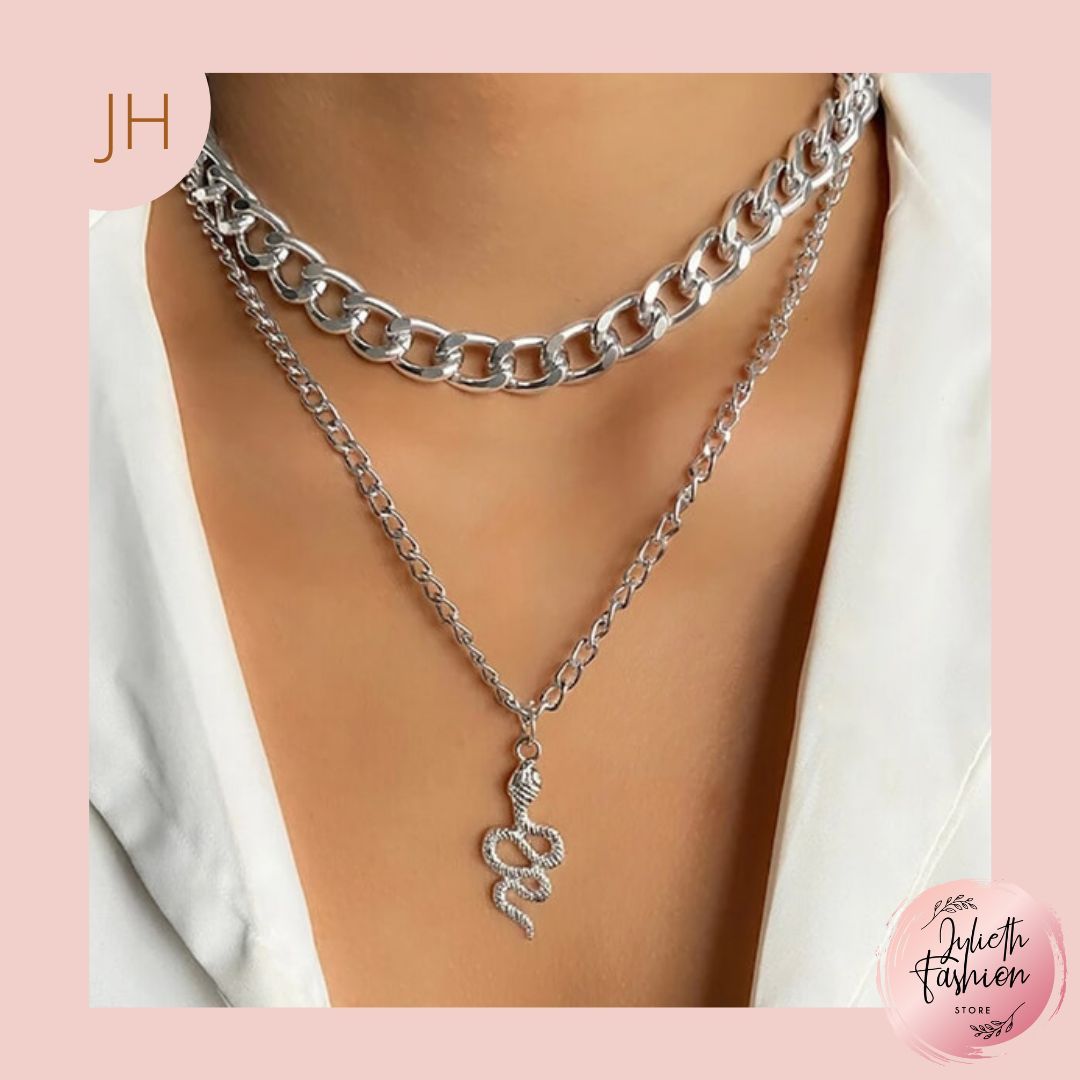 Collar Plateado Vibora Eslabon