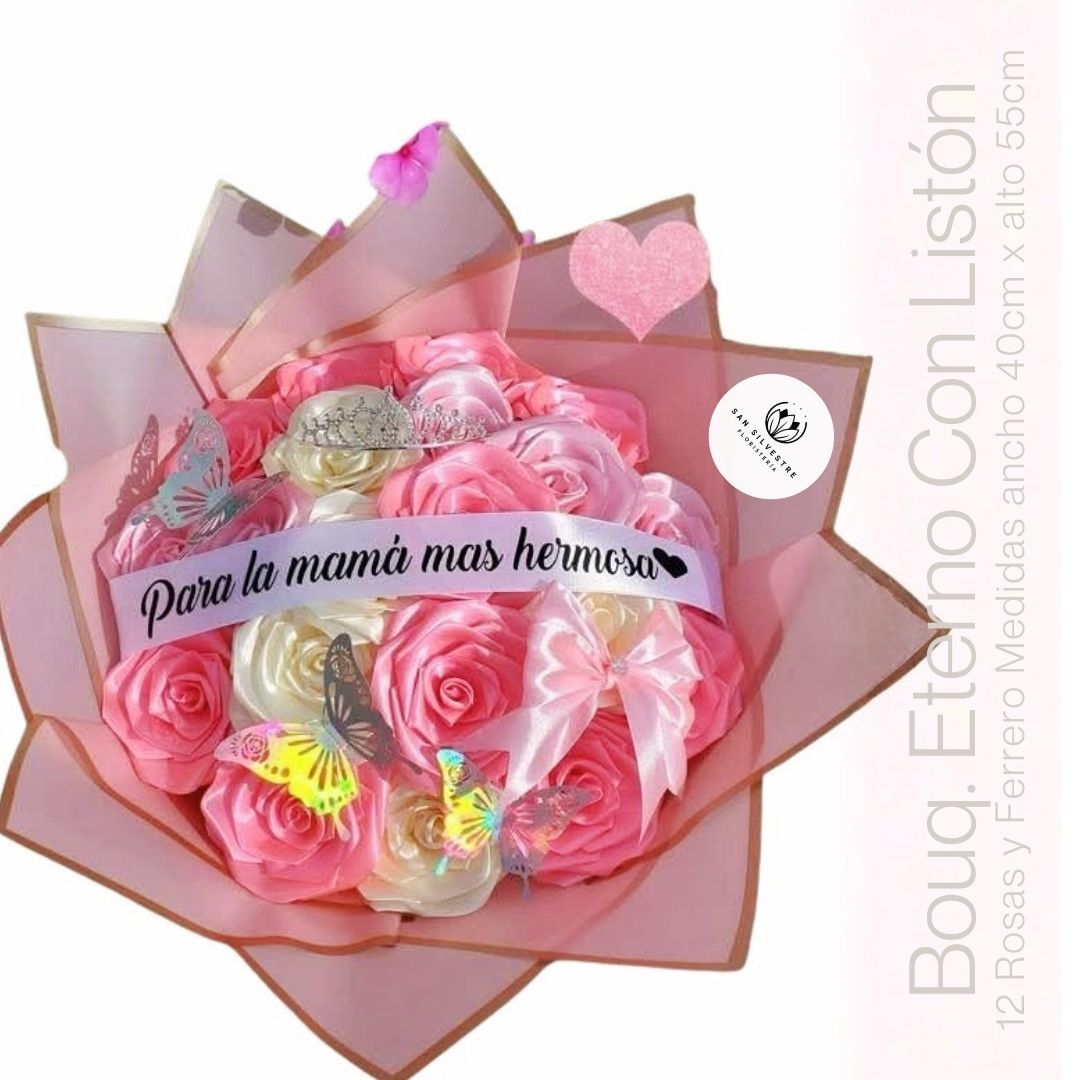 BOUQUET ETERNO CON LISTON Y TIARA