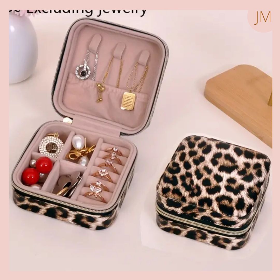 JOYERO CUERO PU CUADRADO ESTAMPADO ANIMAL PRINT