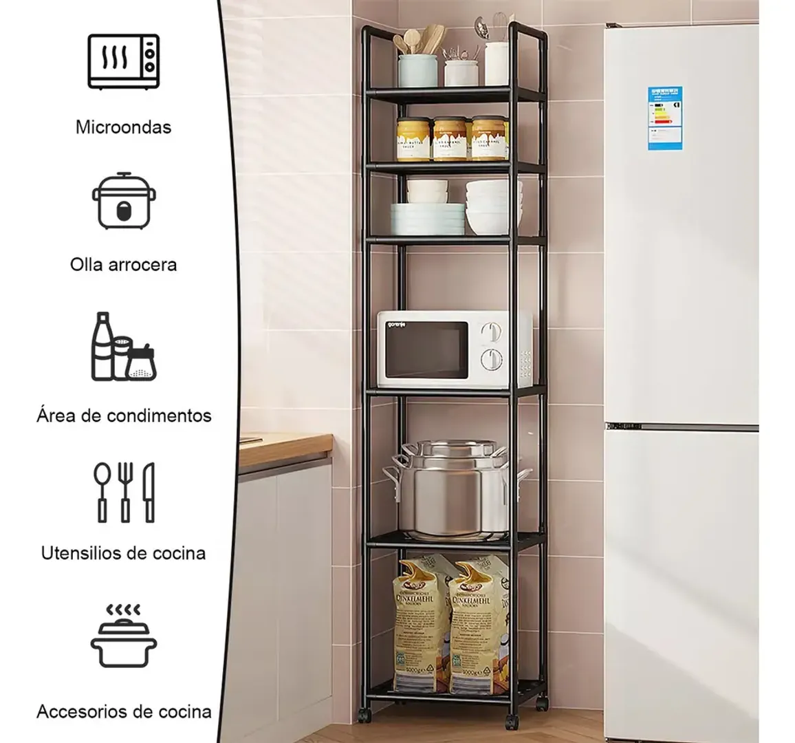 CARRITO METALICO ORGANIZADOR DE COCINA 6 ESTANTES HOOK