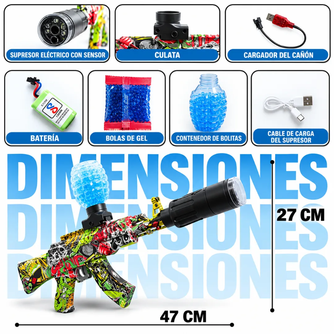 PISTOLA DE HIDROGEL LANZADOR RIFLE ELECTRICO AK
