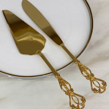 SET DE CUCHILLO Y CUCHARA EN ACERO COLOR DORADO - imagen 1