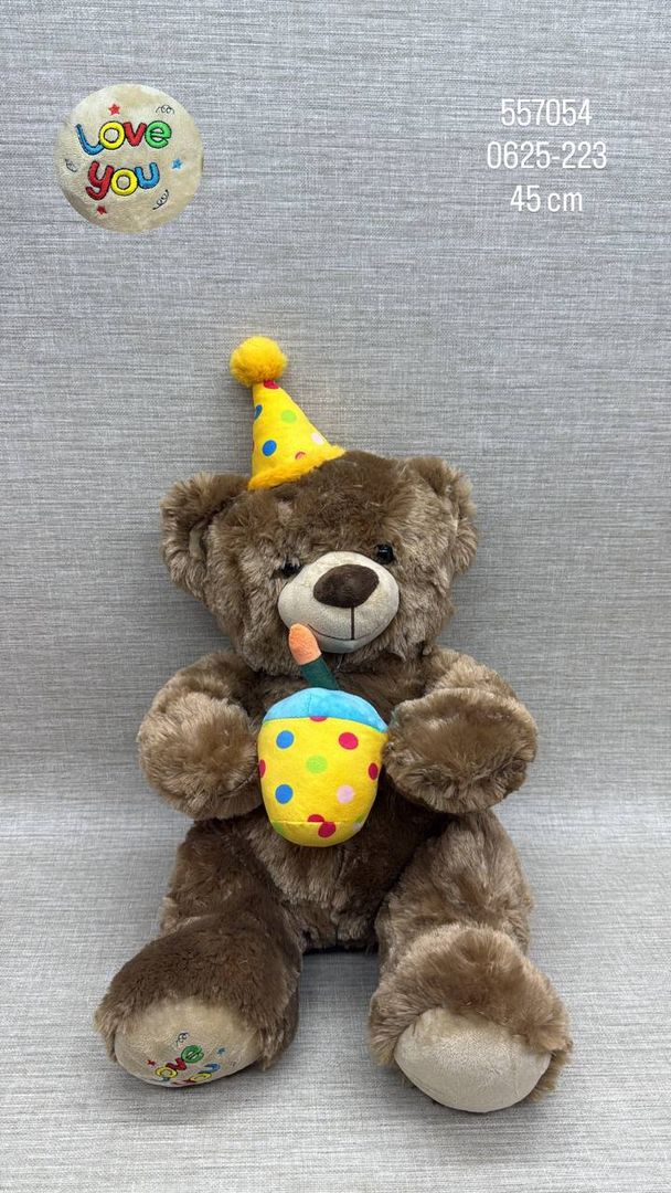 OSO CON GORRO Y BEBIDA DE FIESTA 45 CM