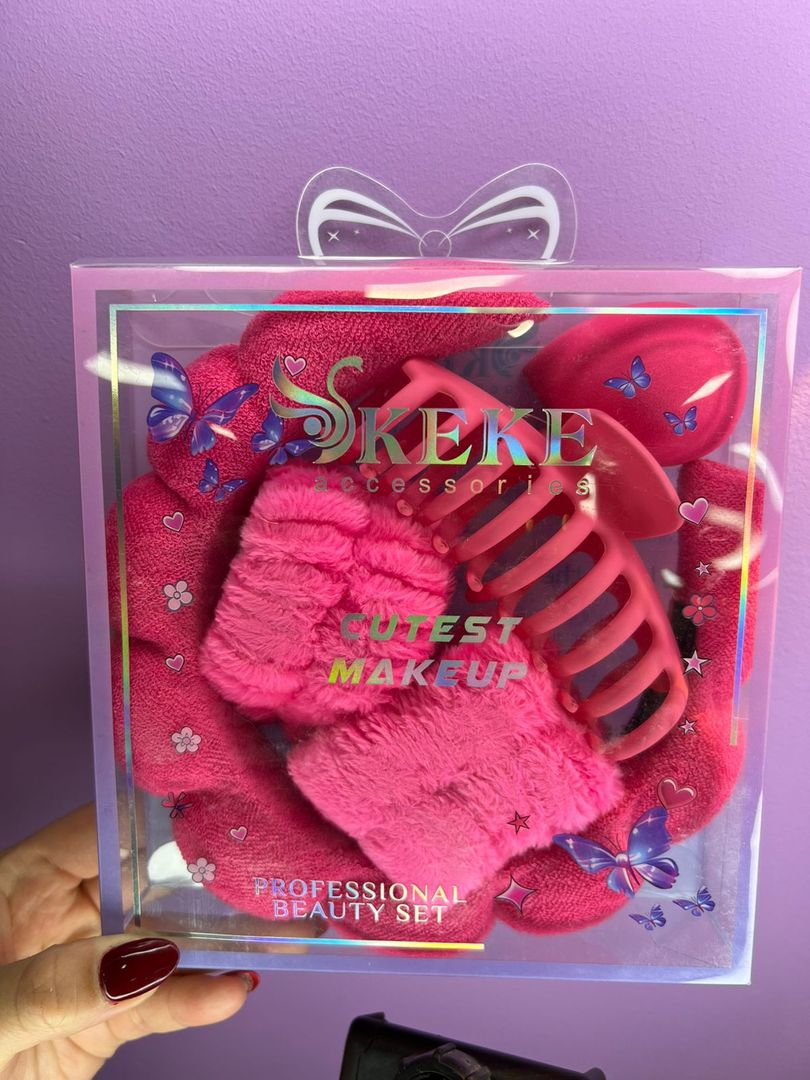Set de Diadema, Muñequeras, Presa y Beauty Blender