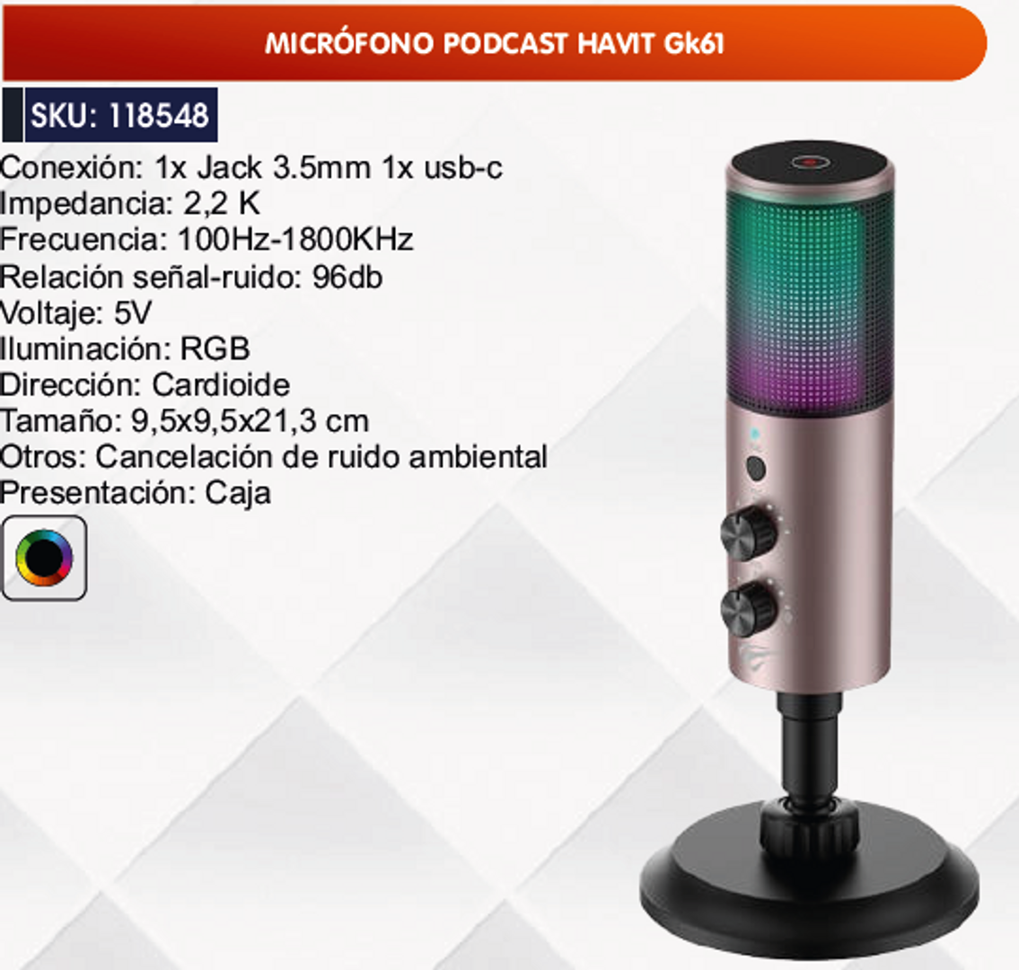 MICRÓFONO PODCAST HAVIT Gk61