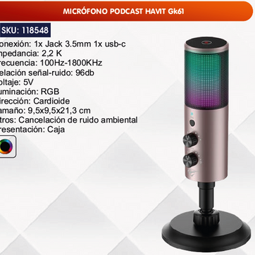 Imagen del producto MICRÓFONO PODCAST HAVIT Gk61