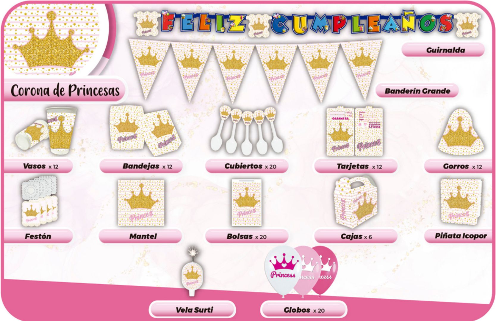 DECORACIÓN CORONA PRINCESAS 