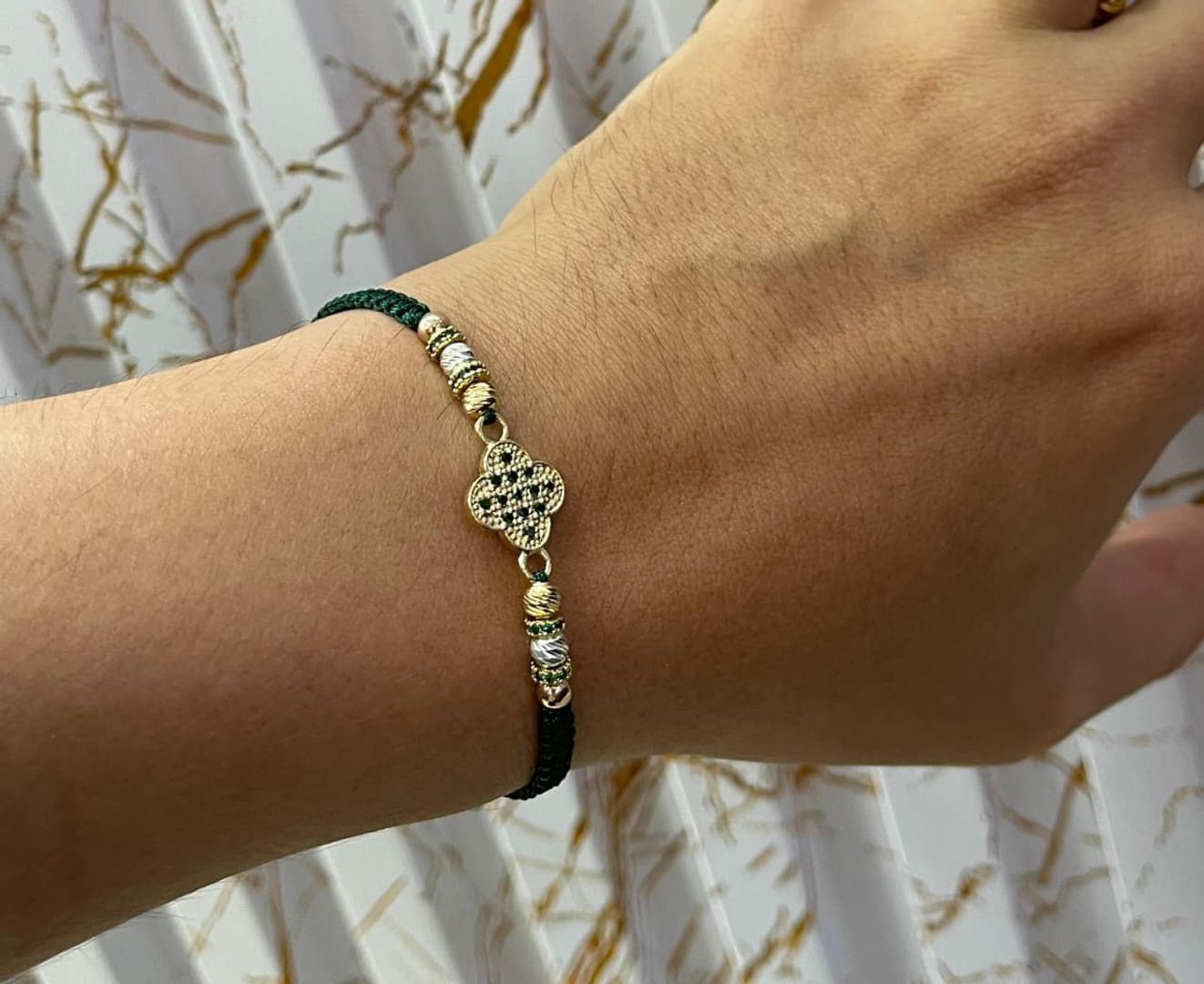 Pulsera van cleef verde diamantada balin 4mm italy en 3 oros