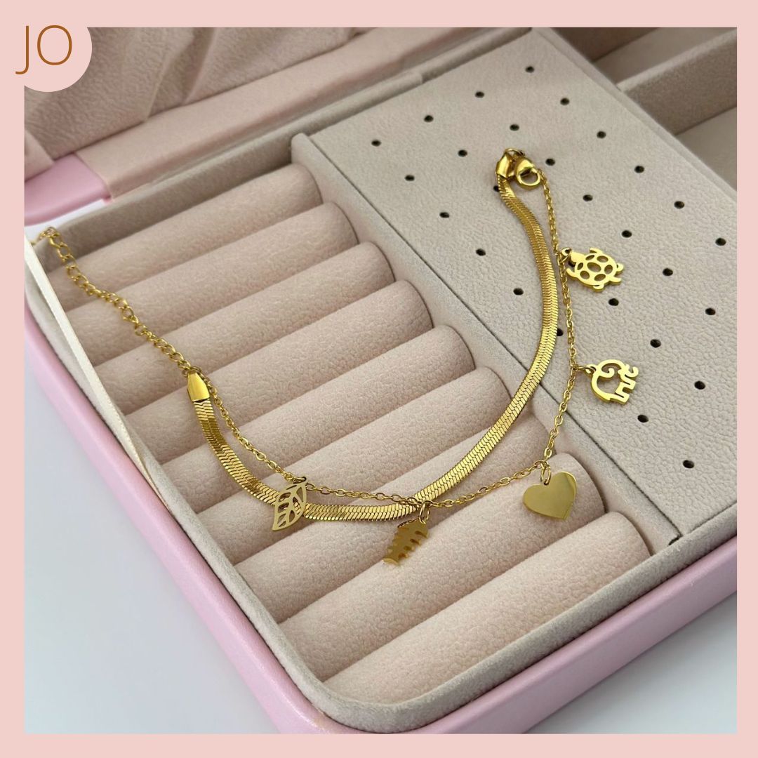 TOBILLERA DOBLE CADENA ACERO 