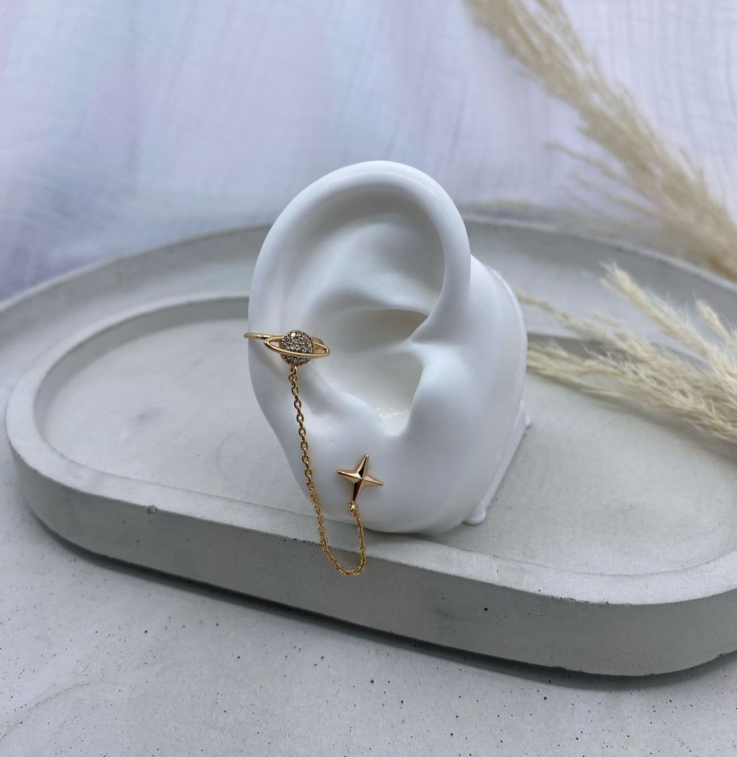 Topo con earcuff, unitario, oro rosa, covergold 