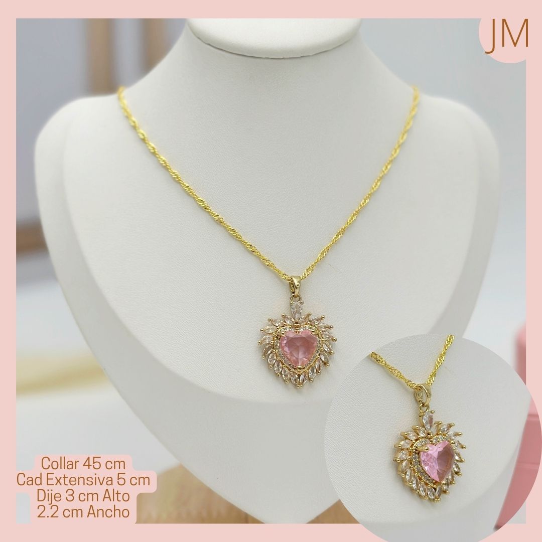 Collar Corazón Rosa Rodio