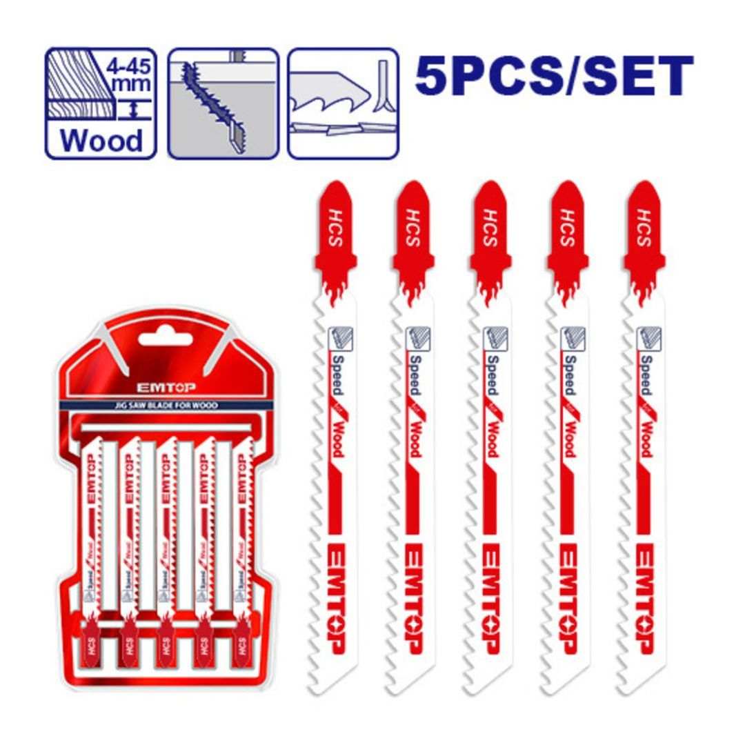 EMTOP HOJAS PARA SIERRA CALADORA 5PCS 74MM 8TPI MADERA SUPER EMTOP