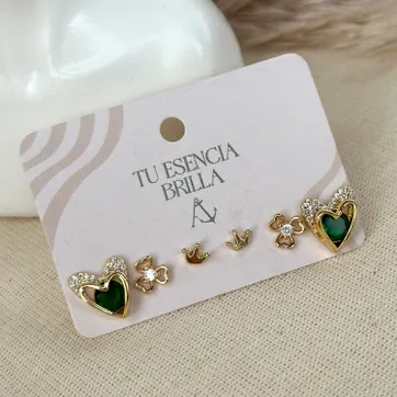 Imagen del producto Set trío topo corazón esmeralda 