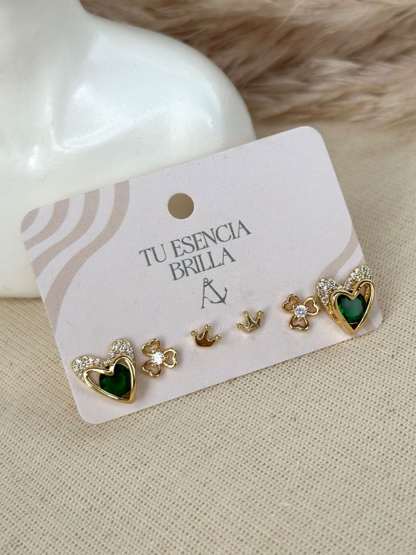 Set trío topo corazón esmeralda 