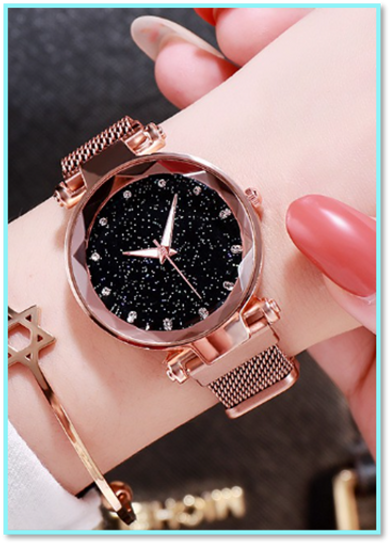 RELOJ MAGNETICO ESTRELLADO COLOR ORO ROSA