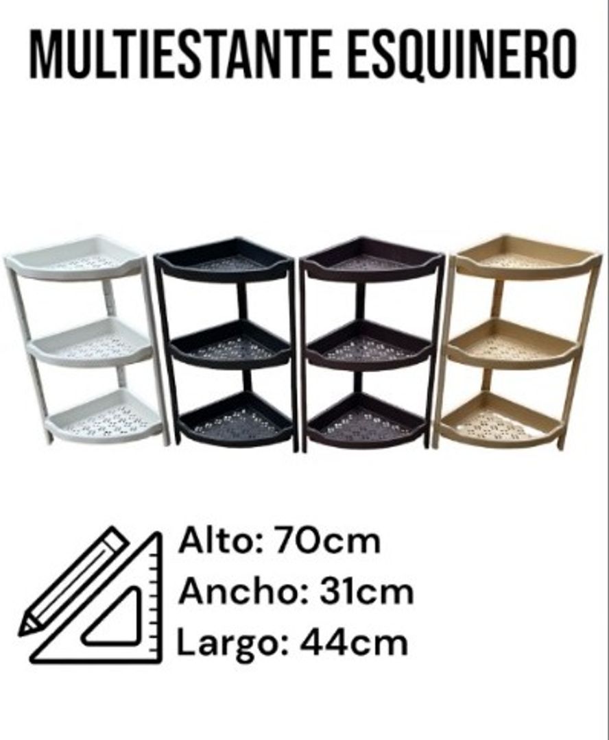Multiestante Triangular Esquinero 3 Niveles Colven – Gris y Negro 