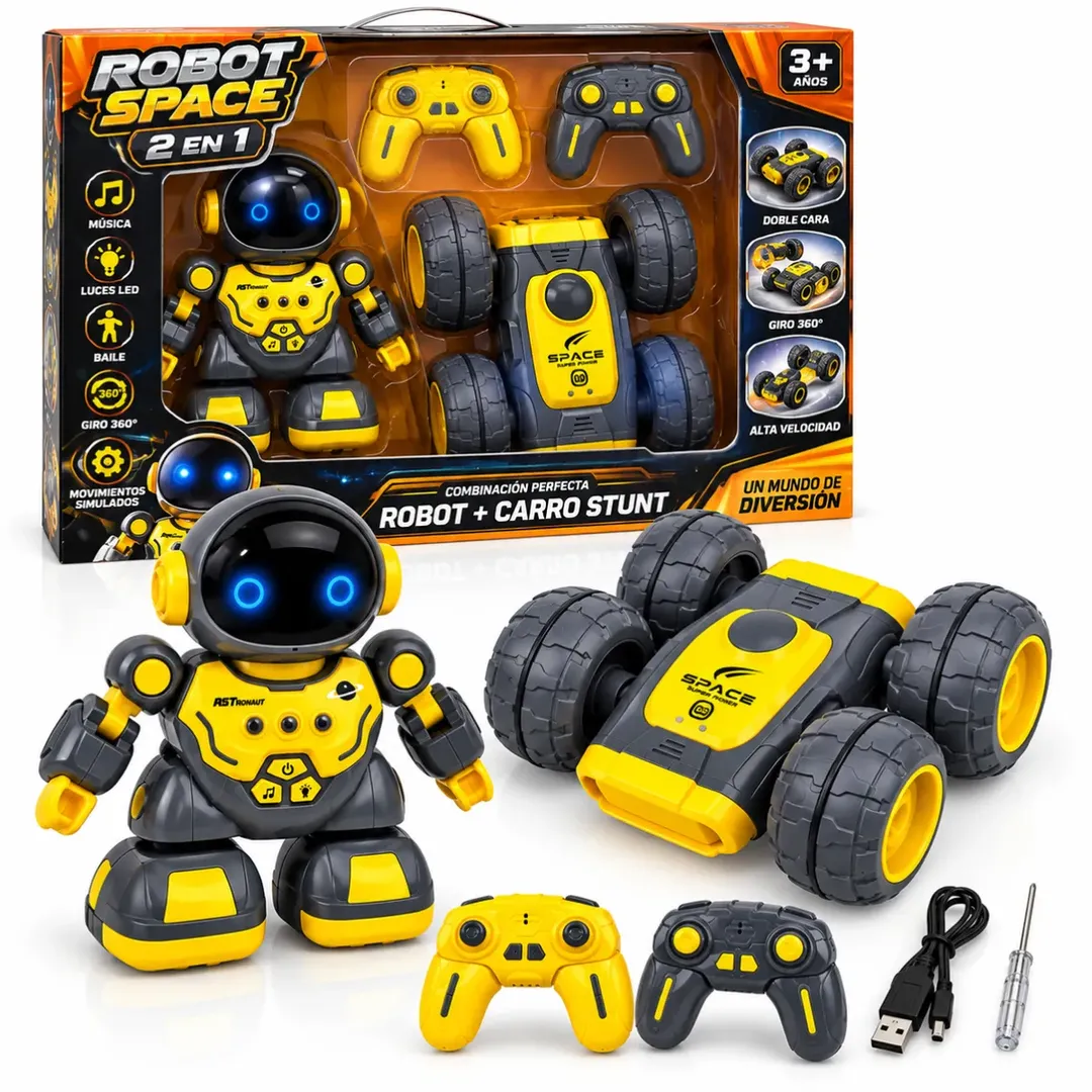 ROBOT SPACE 2 EN 1 CON CARRO STUNT 360