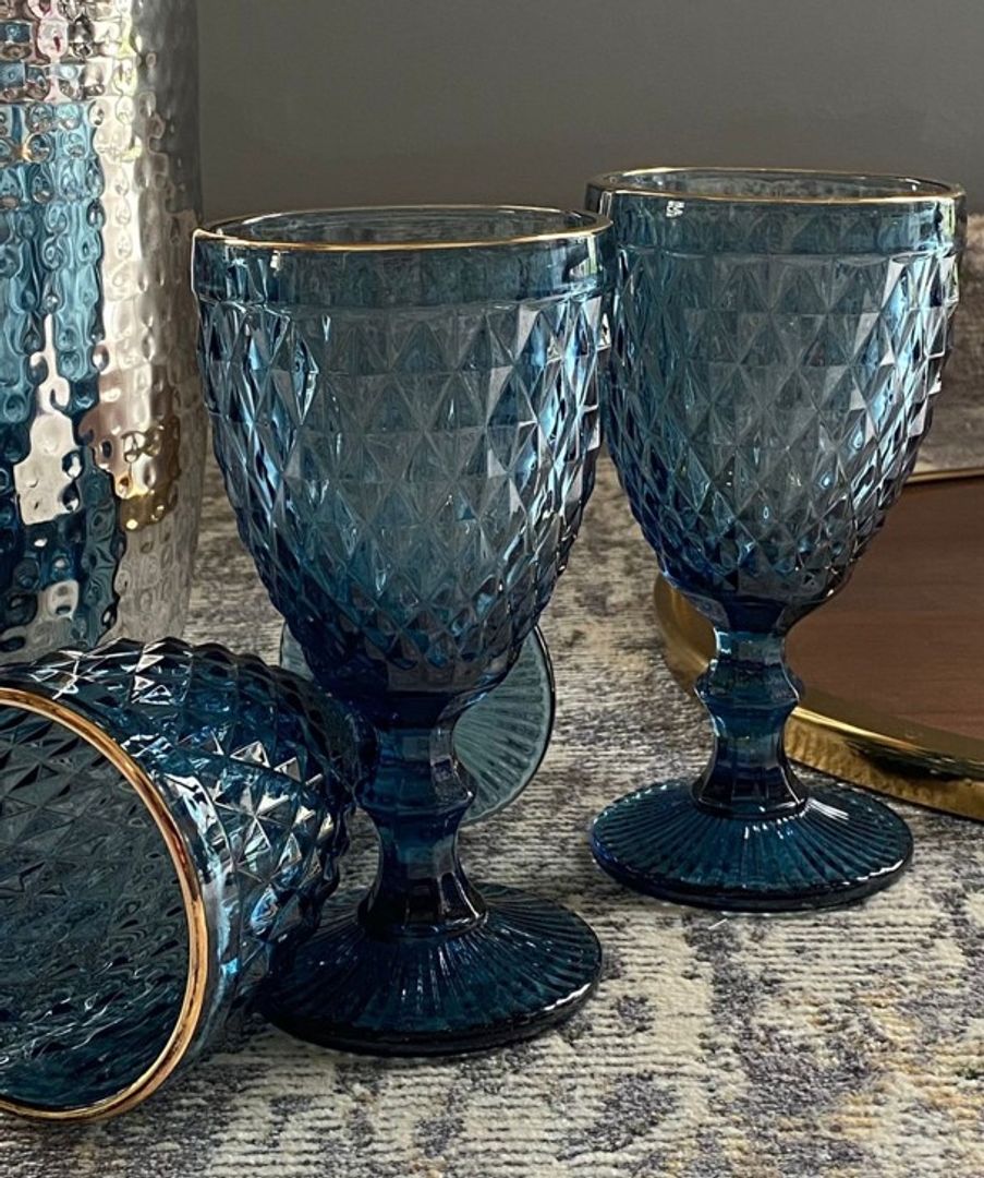 Copa ROMBO PEQUEÑO Azul Filo Dorado