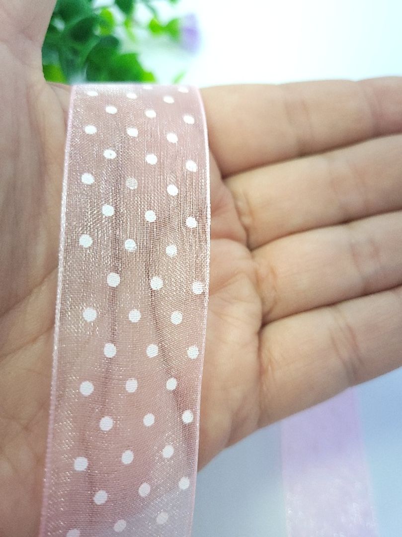 Organza 2.5cm Puntos Rosada 