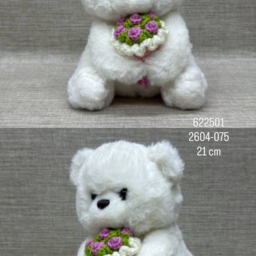 Imagen del producto OSO BLANCO CON  RAMO LILA DE 21 CM 