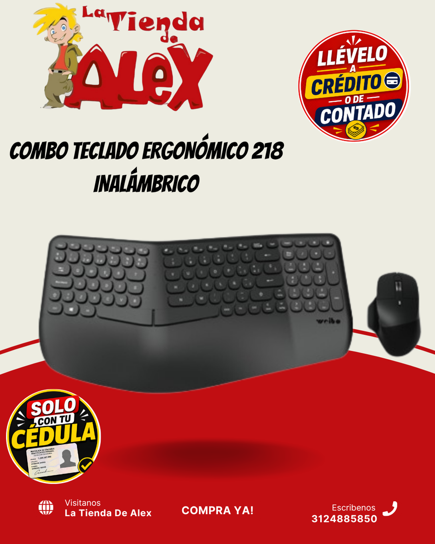 COMBO TECLADO ERGONÓMICO 218 INALÁMBRICO