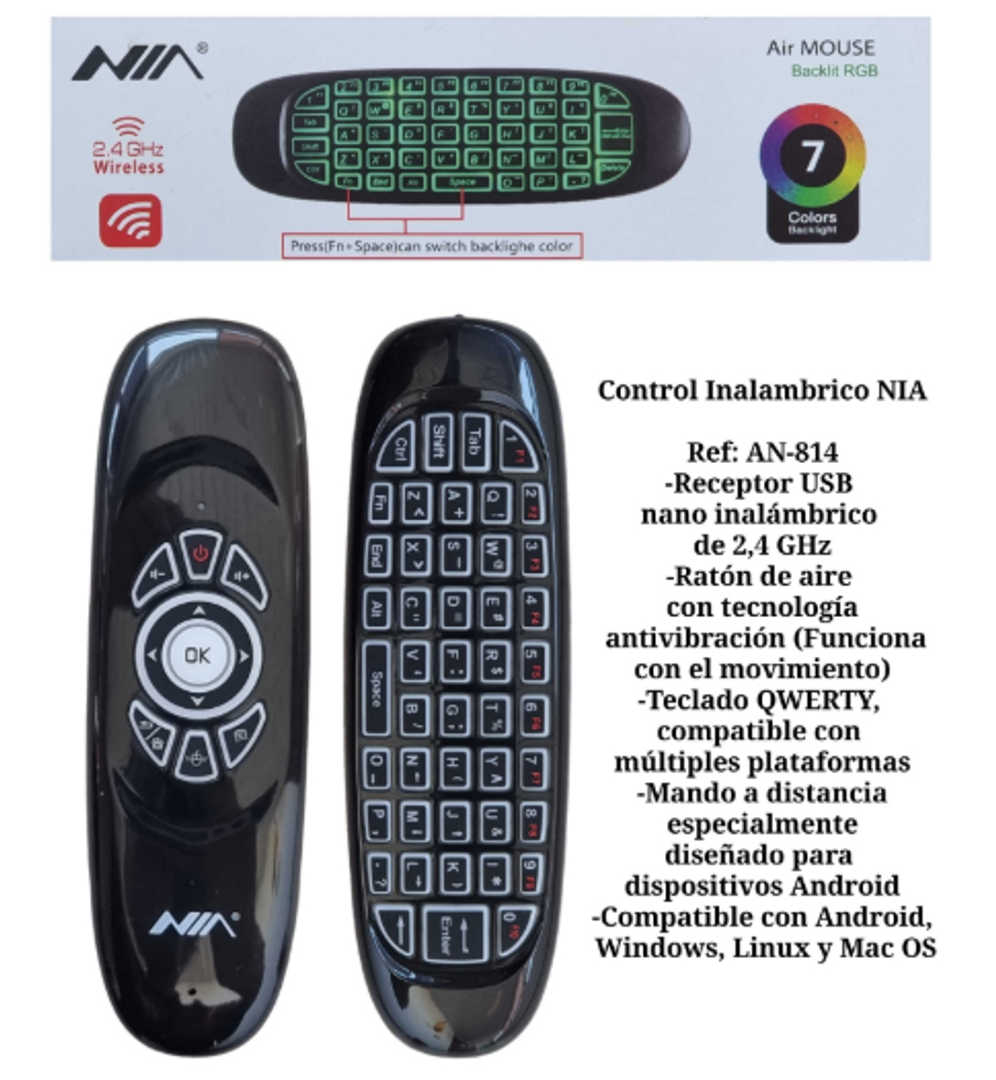 AIR MOUSE - MINI TECLADO PARA SMART RECARGABLE TV MARCA NIA AN-814