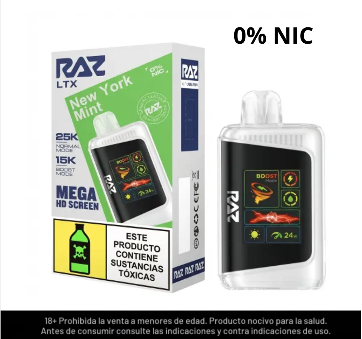 Raz New York Mint Sin Nicotina 25.000 Puffs