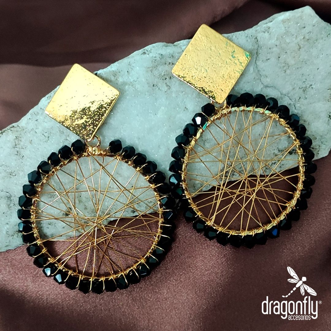 arete bronce mandala malla tejido a mano en hilo  acero y muranos