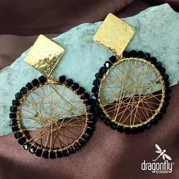 Imagen del producto arete bronce mandala malla tejido a mano en hilo  acero y muranos