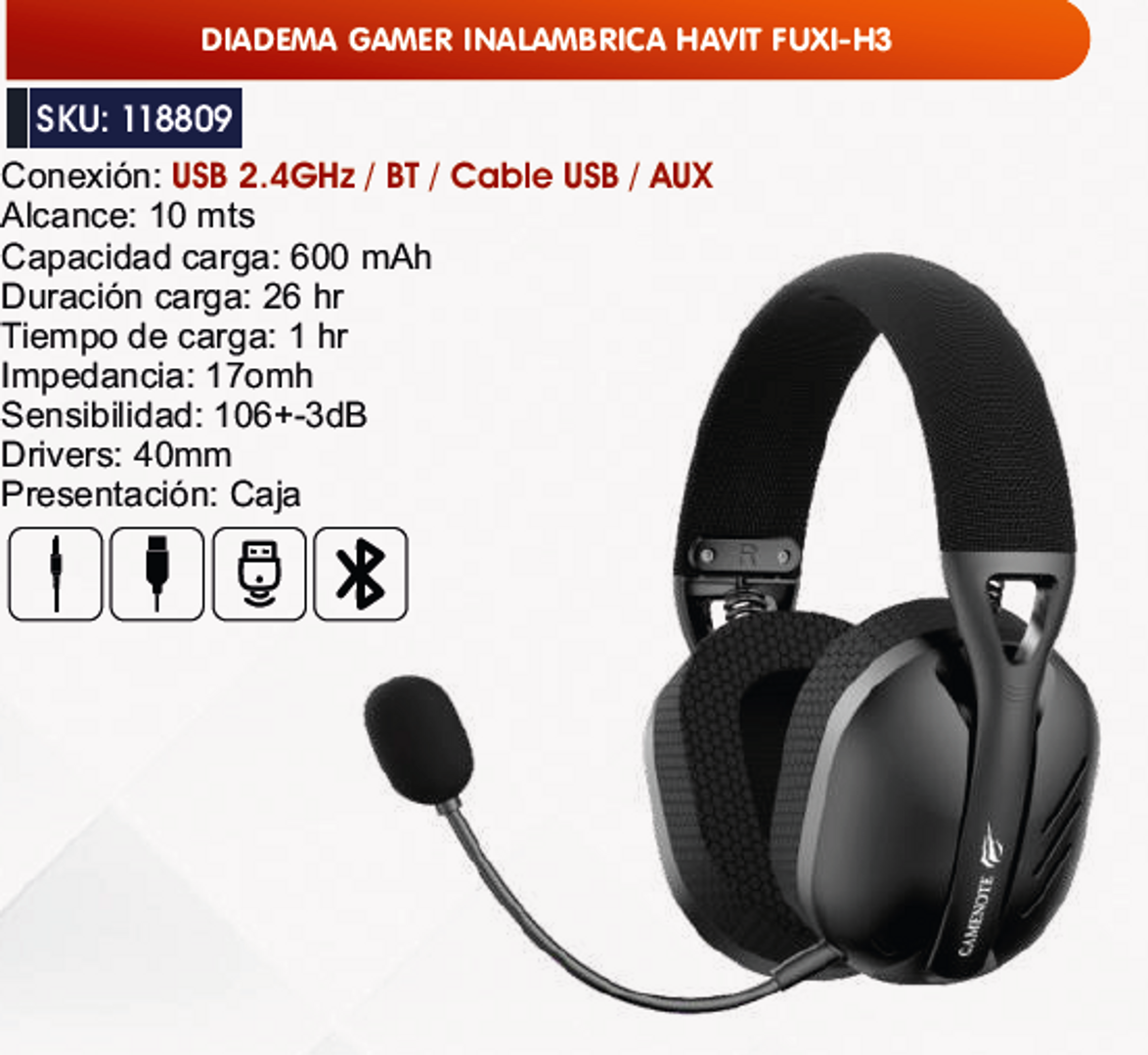 DIADEMA GAMER INALAMBRICA HAVIT FUXI-H3