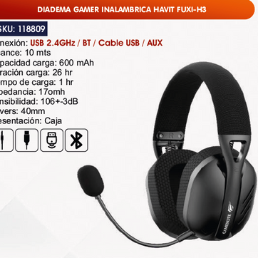 Imagen del producto DIADEMA GAMER INALAMBRICA HAVIT FUXI-H3