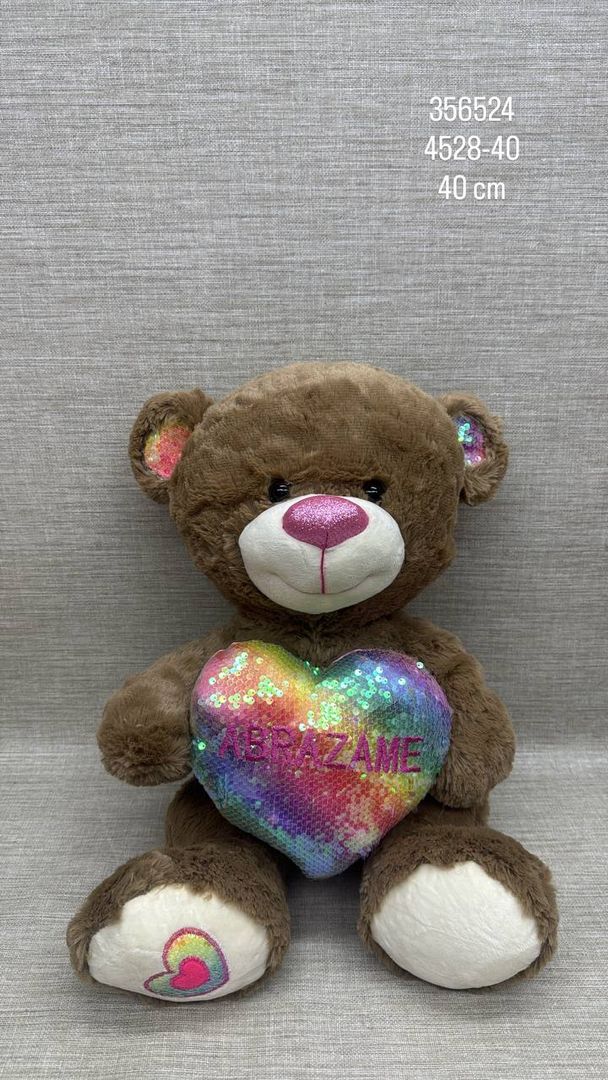 OSO CORAZÓN CON LENTEJUELAS 40 CM