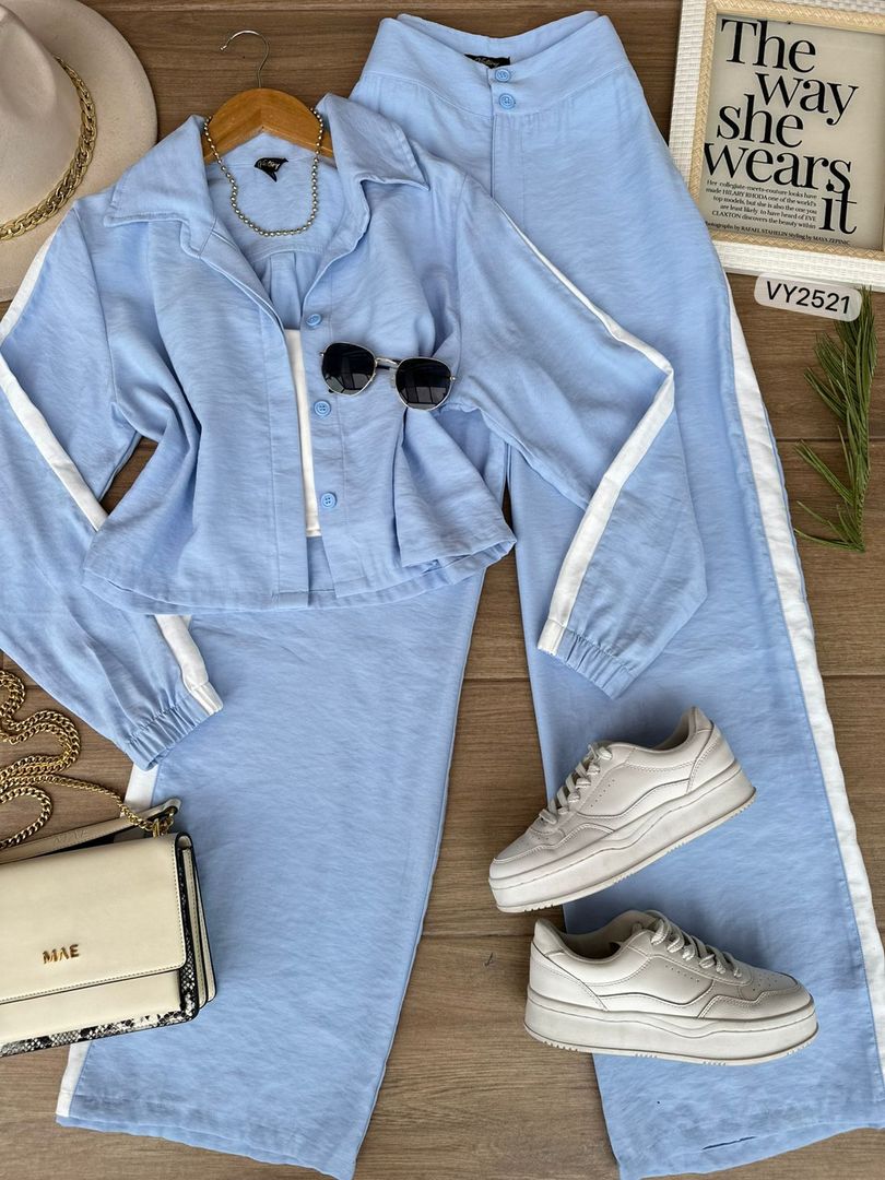 SET PANTALON COMBINADO LATERAL Y BLUSA MANGA LARGA VY2521