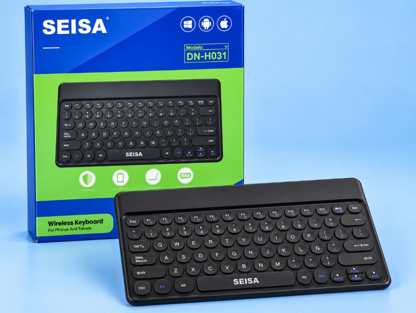 ⌨️ Teclado Inalámbrico SEISA DN-H031 – Compacto y Moderno  ¡Conéctate con comodidad y dale un toque moderno a tu espacio! El teclado inalámbrico SEISA DN-H031 cuenta con un diseño compacto, teclas red
