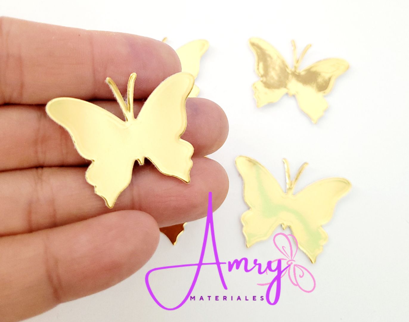 10 Mariposas Espejo Dorado 3.5x2.5cm