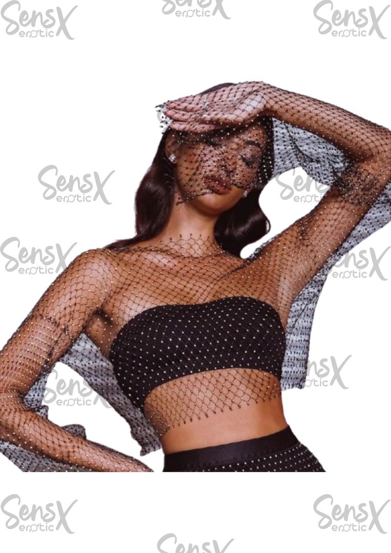 ahuecada negro sexy de malla brillante para mujer Top gótico sin tirantes cubierta básica de playa