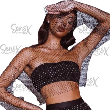 Imagen del producto ahuecada negro sexy de malla brillante para mujer Top gótico sin tirantes cubierta básica de playa