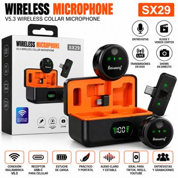 Imagen del producto Micrófono Inalámbrico SX29 para Celular USB-C – Ideal para Videos y Streaming