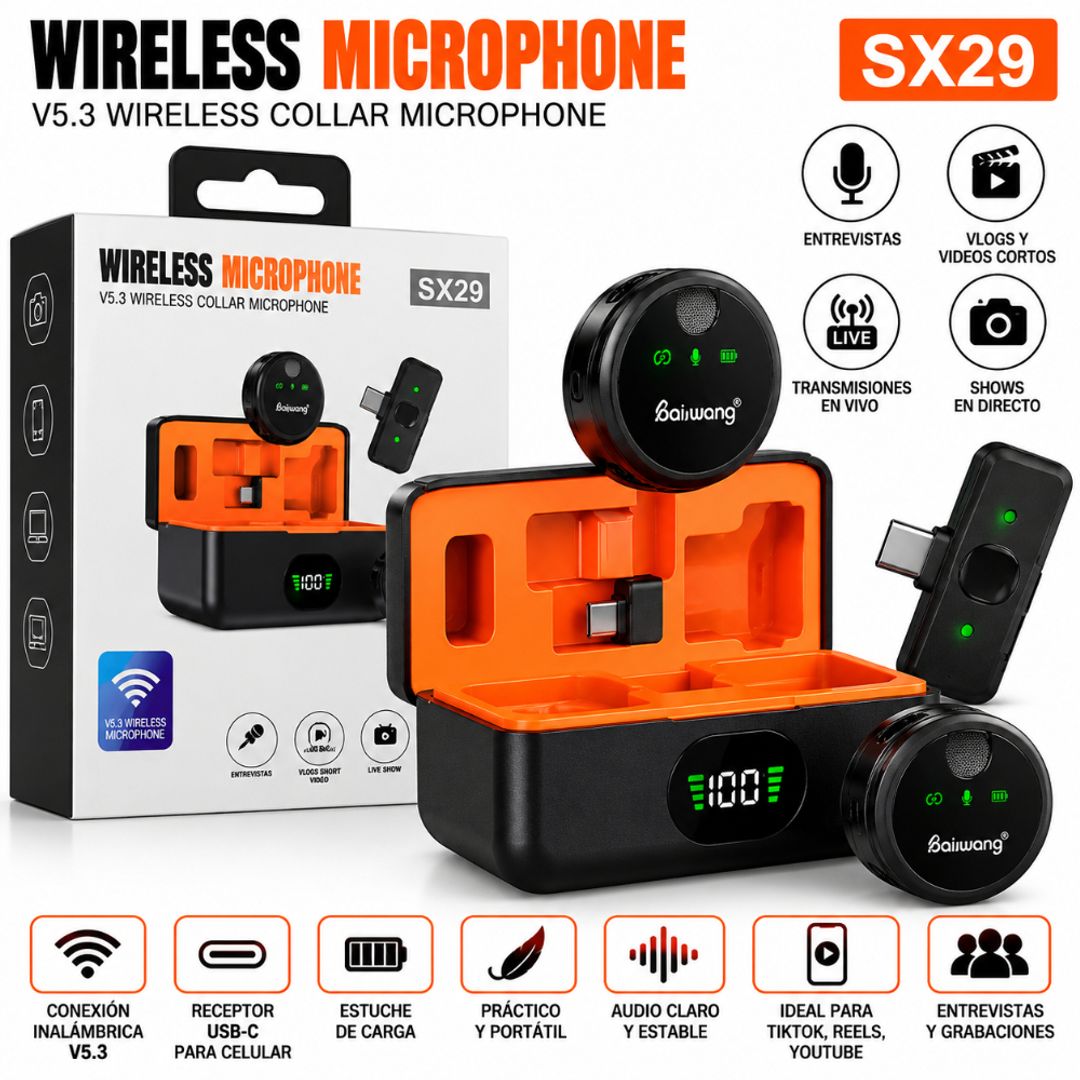 Micrófono Inalámbrico SX29 para Celular USB-C – Ideal para Videos y Streaming