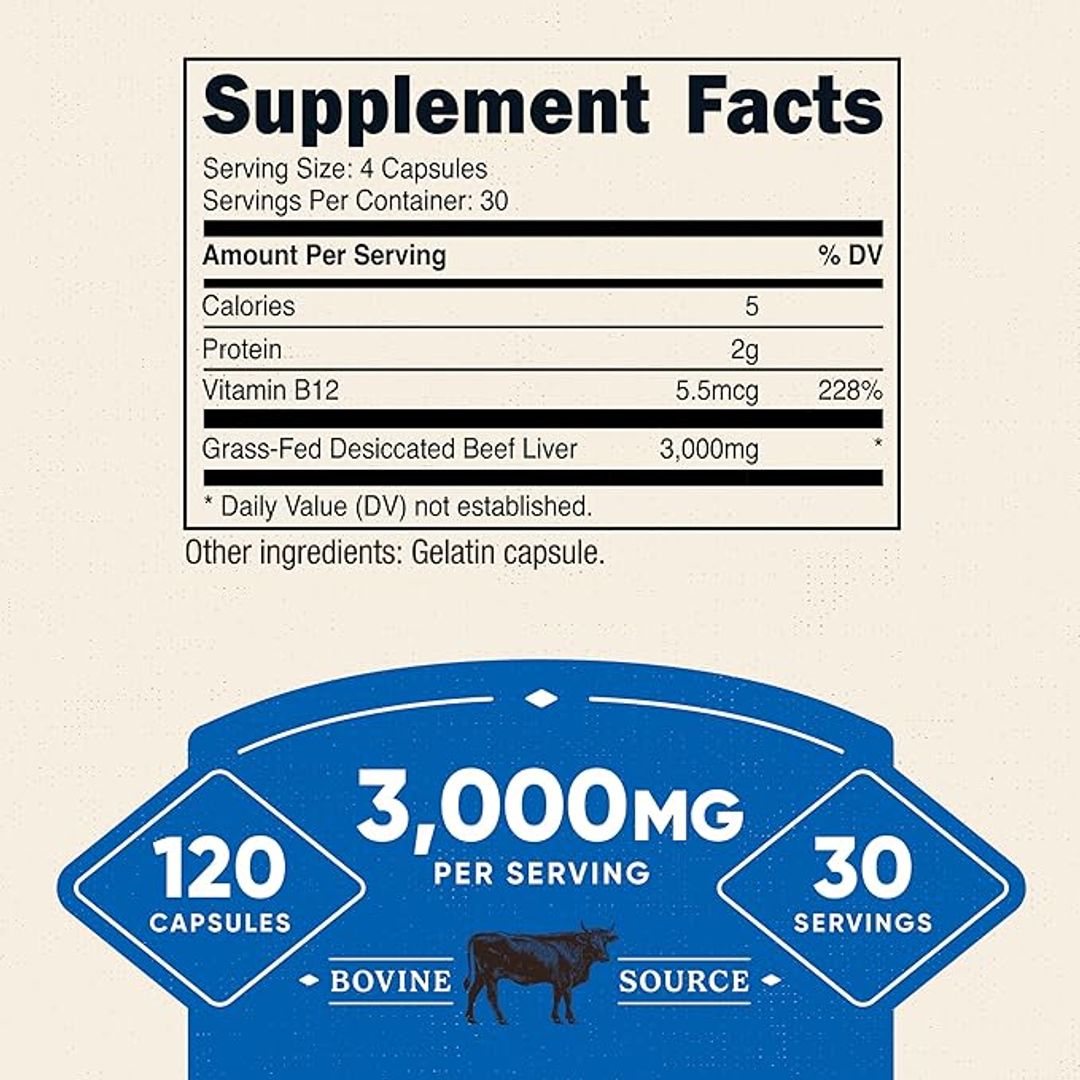 Hígado de res desecado 750 mg por cápsula 120 cap NUTRICOST