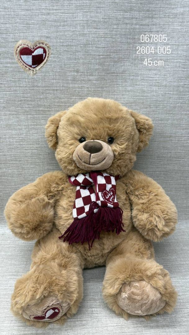 OSO CAFE CLARO PELUDITO CON BUFANDA 45 CM