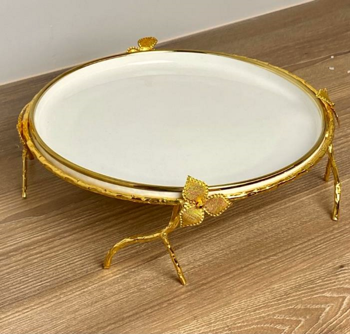 Base para pasteles en cerámica blanca con dorado