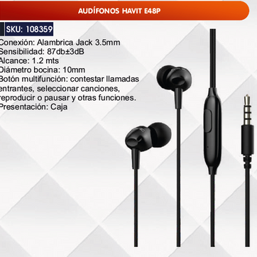 Imagen del producto AUDÍFONOS HAVIT E48P