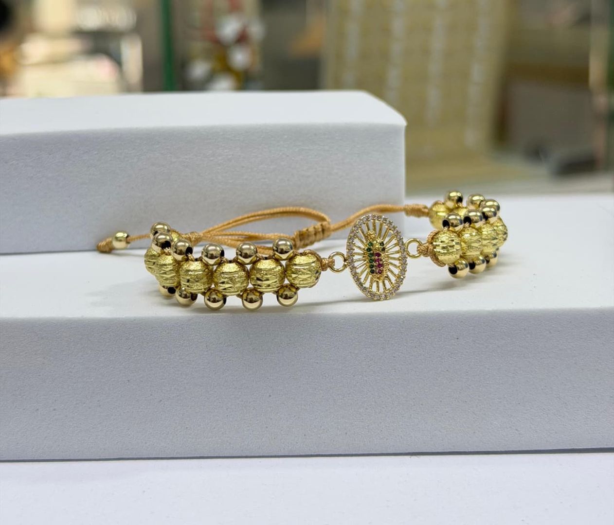 Pulsera de 3 carriles balin 3mm liso y balin 6mm diamantado