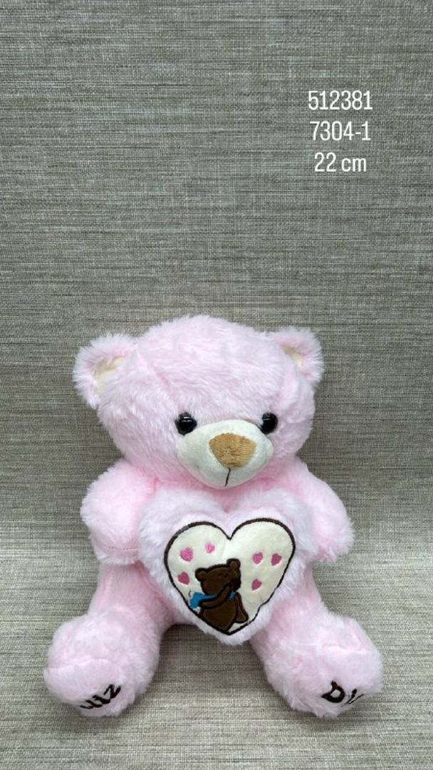 OSO ROSA PASTEL CON CORAZÓN 22 CM