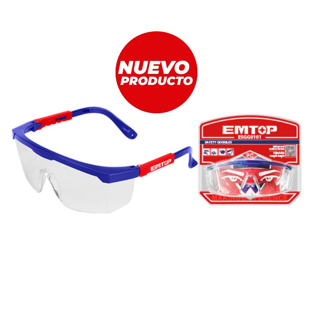 EMTOP GAFAS DE SEGURIDAD TRANSPARENTES CON MARCO AJUSTABLE AZUL X ROJO