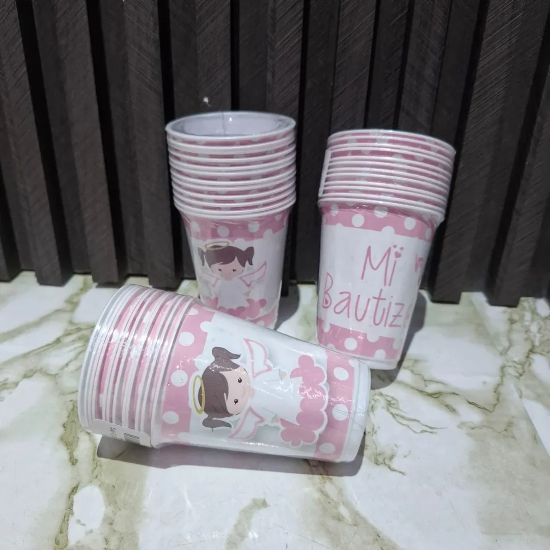 VASO X12 UND BAUTIZO NIÑA ROSA/BLANCO