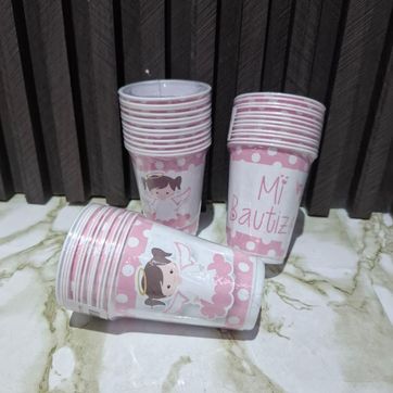 Imagen del producto VASO X12 UND BAUTIZO NIÑA ROSA/BLANCO