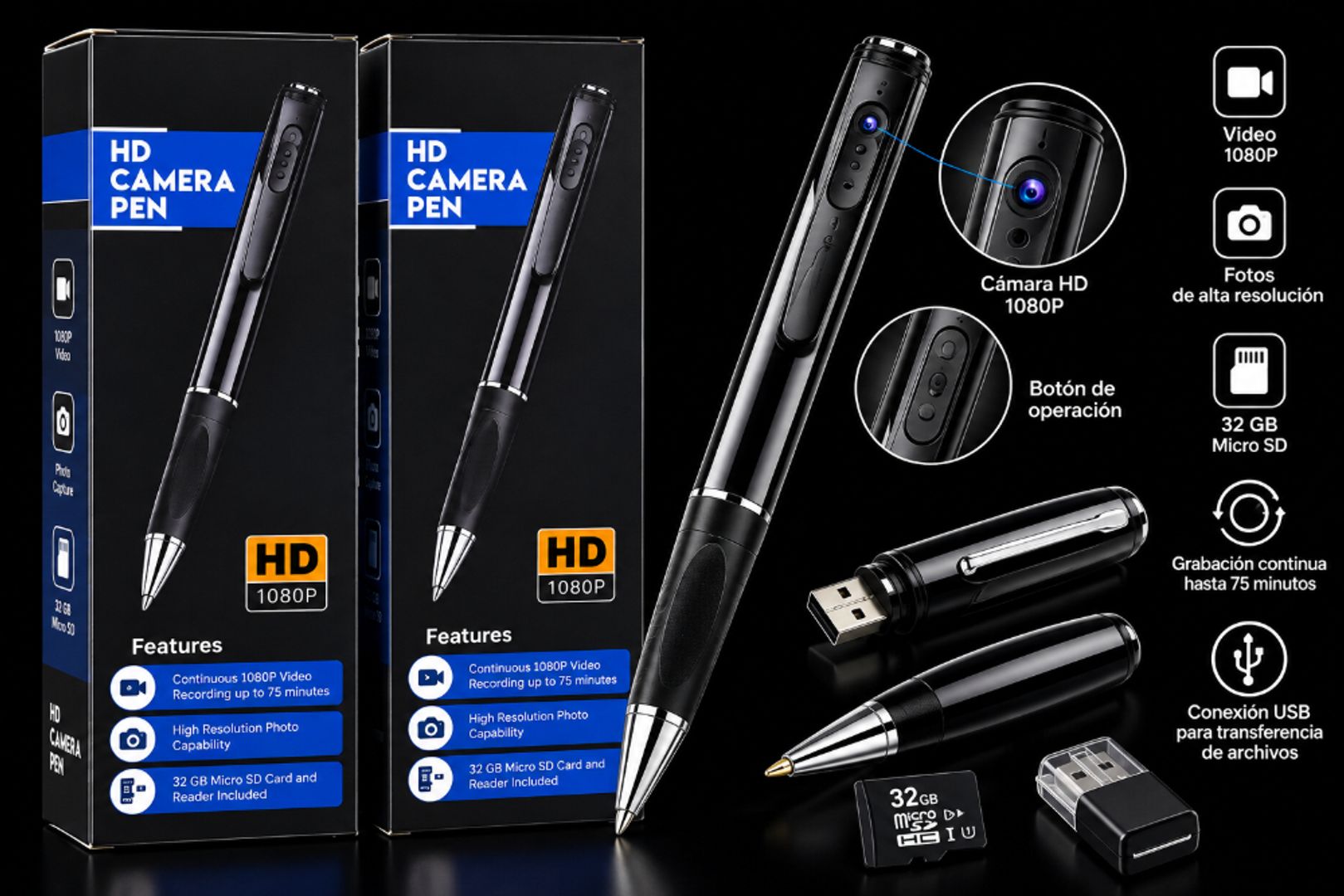 Bolígrafo con cámara HD 1080P