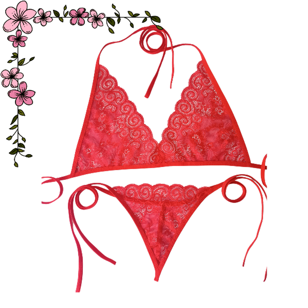 Conjunto en encaje de amarre 